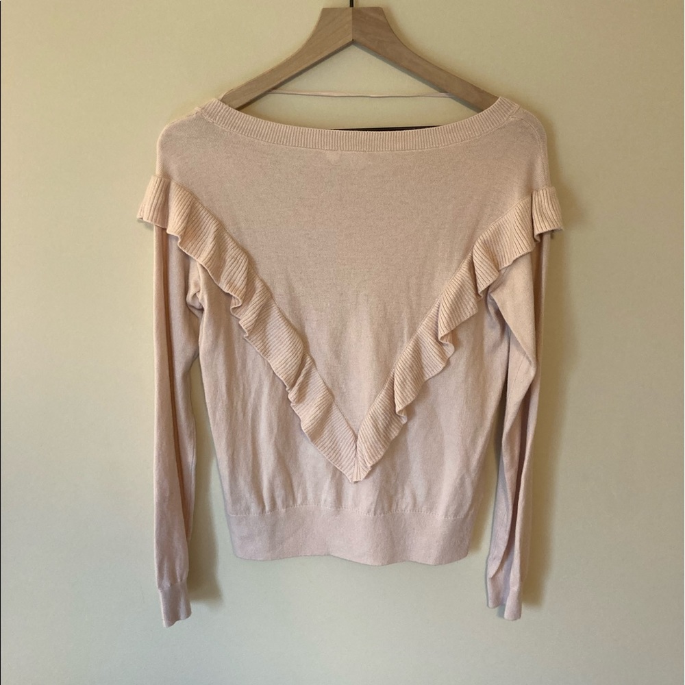 Gap Merino Blend Sweater Pink Ruffled S - Picture 2 of 4